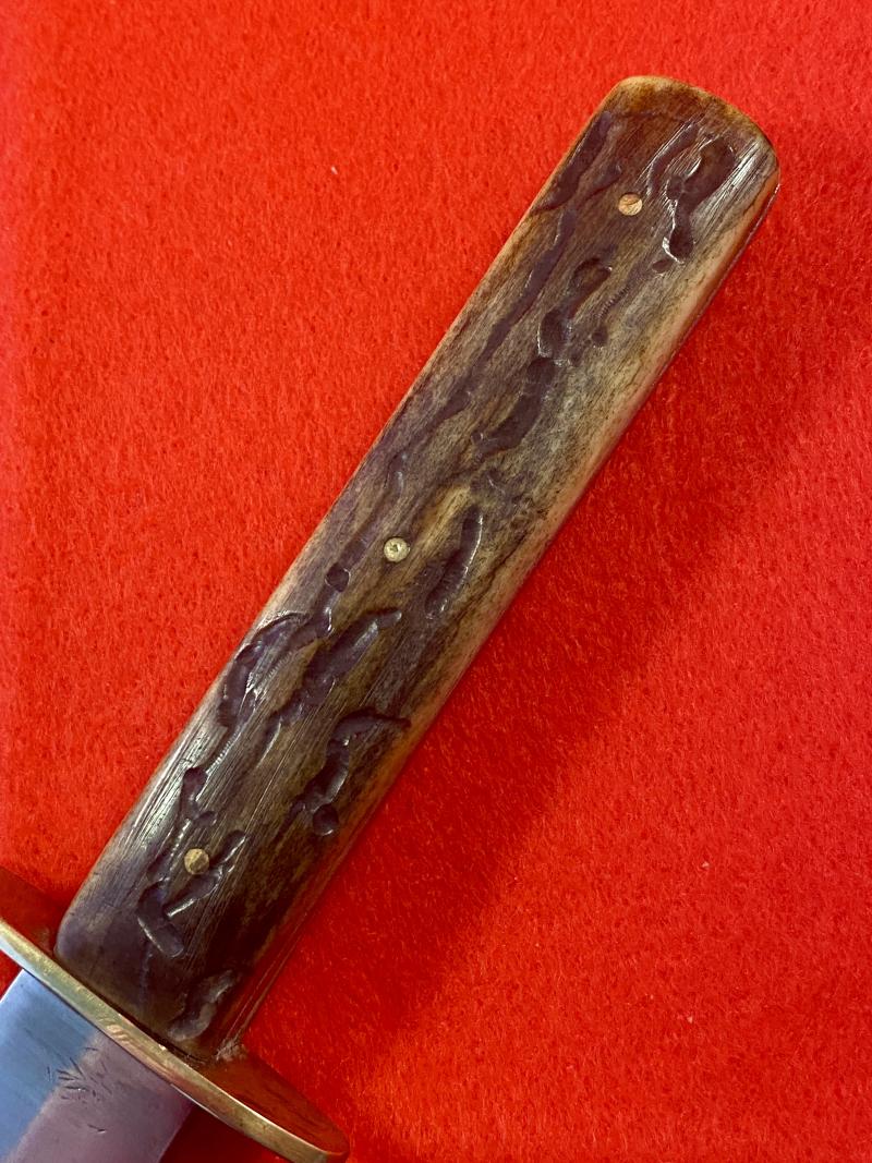 Antique Stag Handled Clip Point Bowie Knife with new Custom made Black Leather Sheath