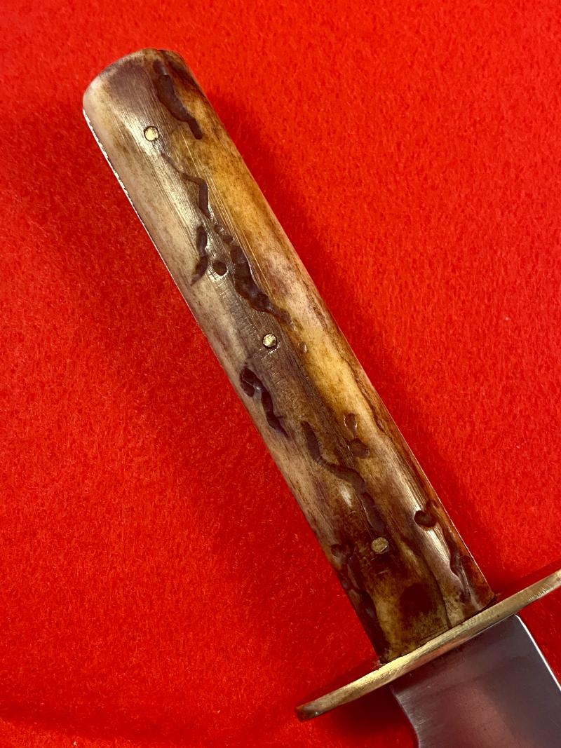Antique Stag Handled Clip Point Bowie Knife with new Custom made Black Leather Sheath
