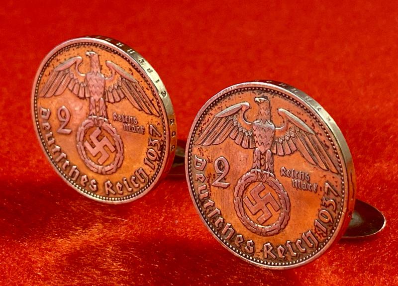 Extra Photos of WW2 German 2 Mark Nazi Silver Coin Cufflinks - 52525