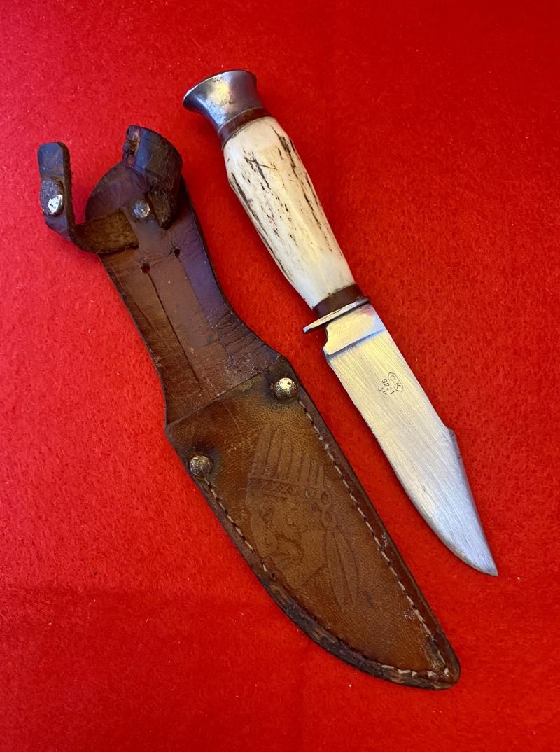 Unusual Vintage Small Skinning Knife with 3” Clip-Point Fixed Blade and Stag Horn Grip by C.K Tools